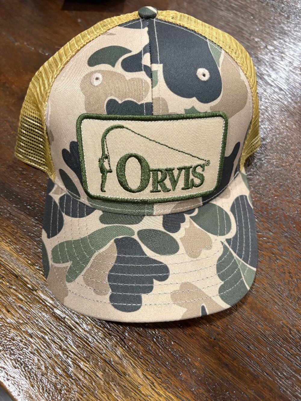 Orvis Fly Fishing Camo Trucker Mesh back baseball cap hat EUC